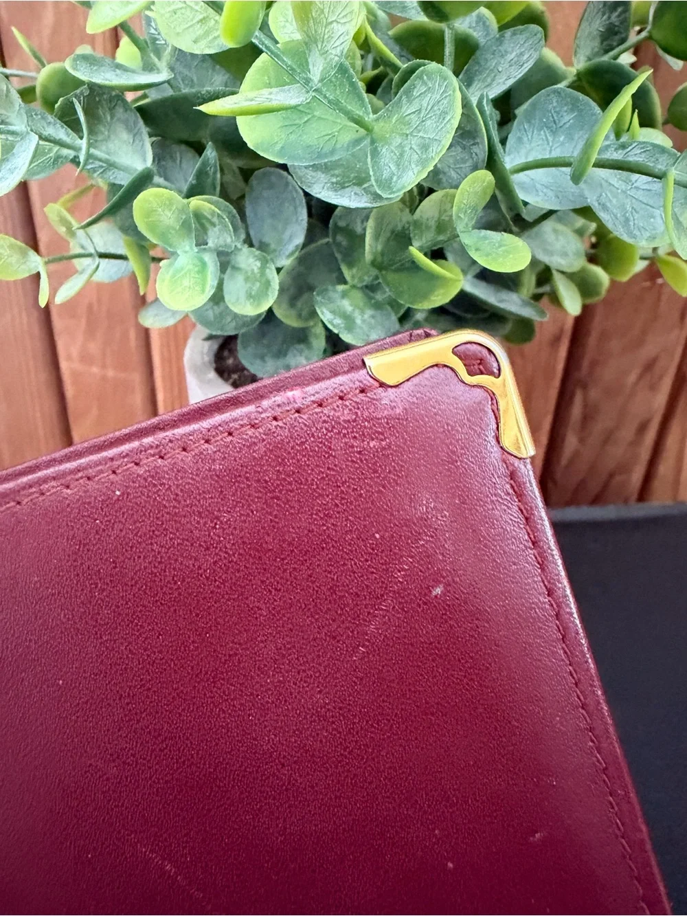 Cartier Paris Vintage Burgundy Leather Long Wallet, Gold Corner